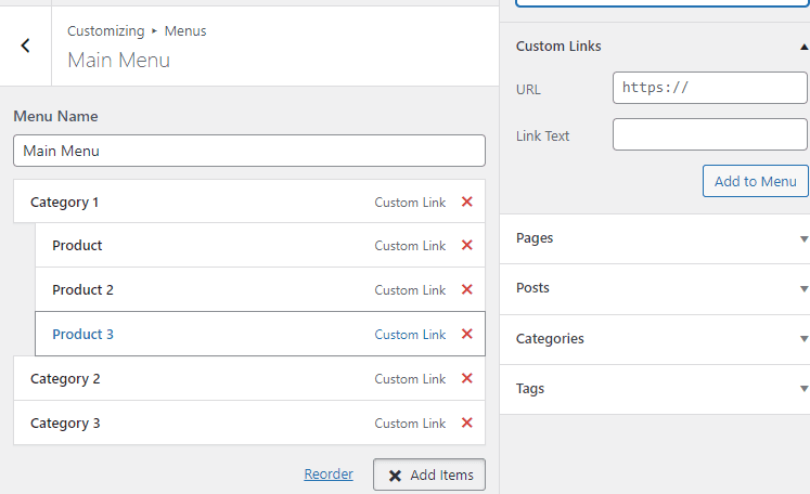 wordpress menu