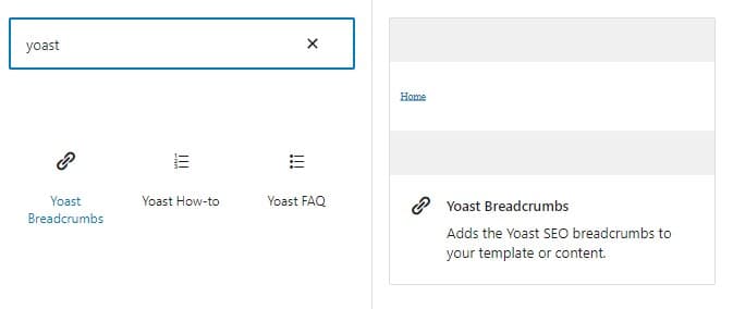 Yoast SEO breadcrumbs wordpress block