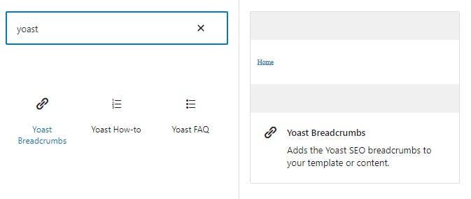 Yoast SEO breadcrumbs wordpress block